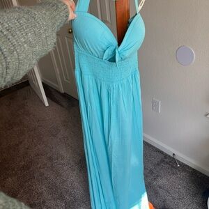 Chic Turquoise Halter Maxi Dress